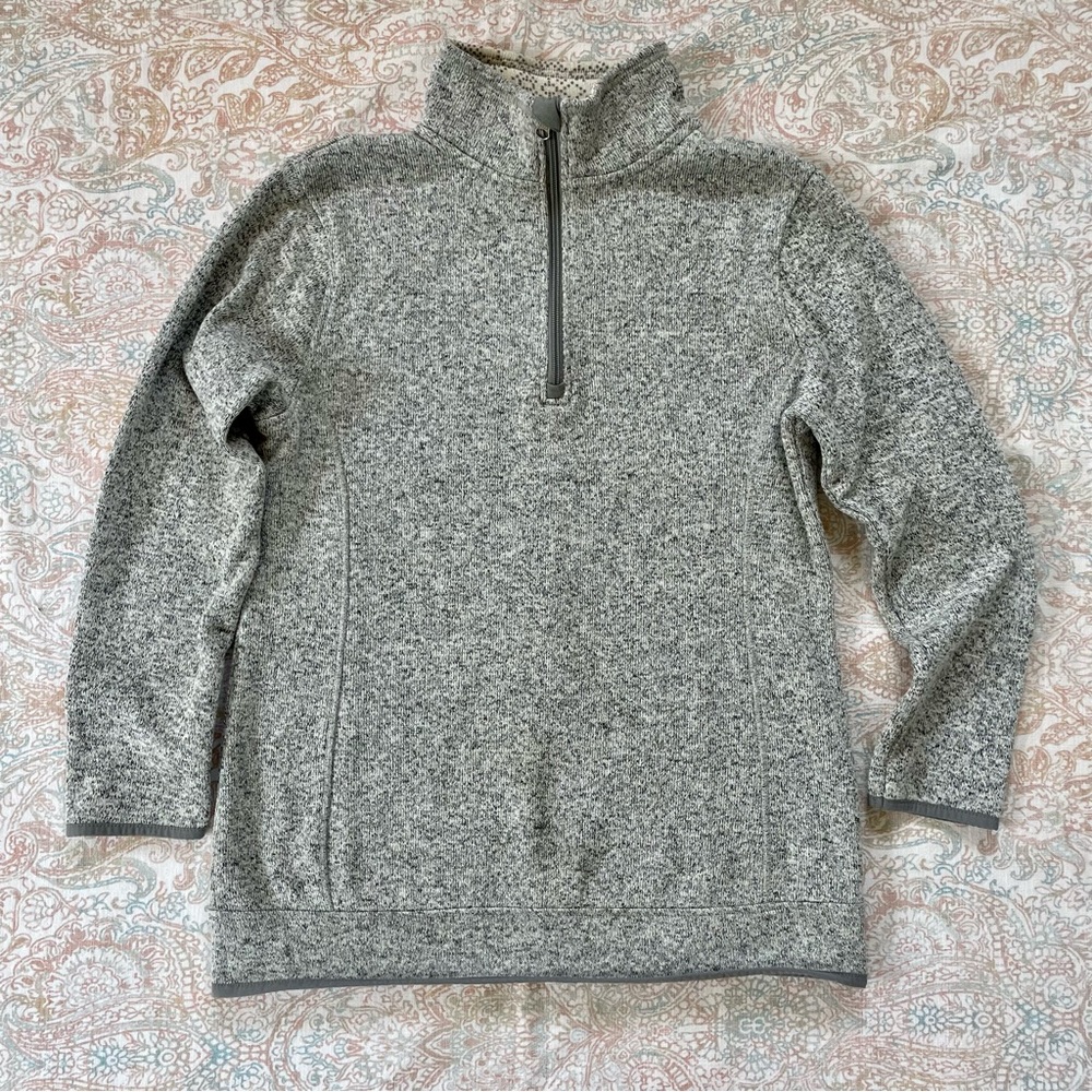 Eddie Bauer Quarter Zip Sweater Popover Knit Sweatshirt Grey Heather Tall M